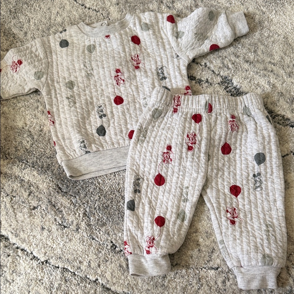 Cozy Quilted Baby Disney Minnie & Mickey Mouse Set with Red and Gray Accents 0-3